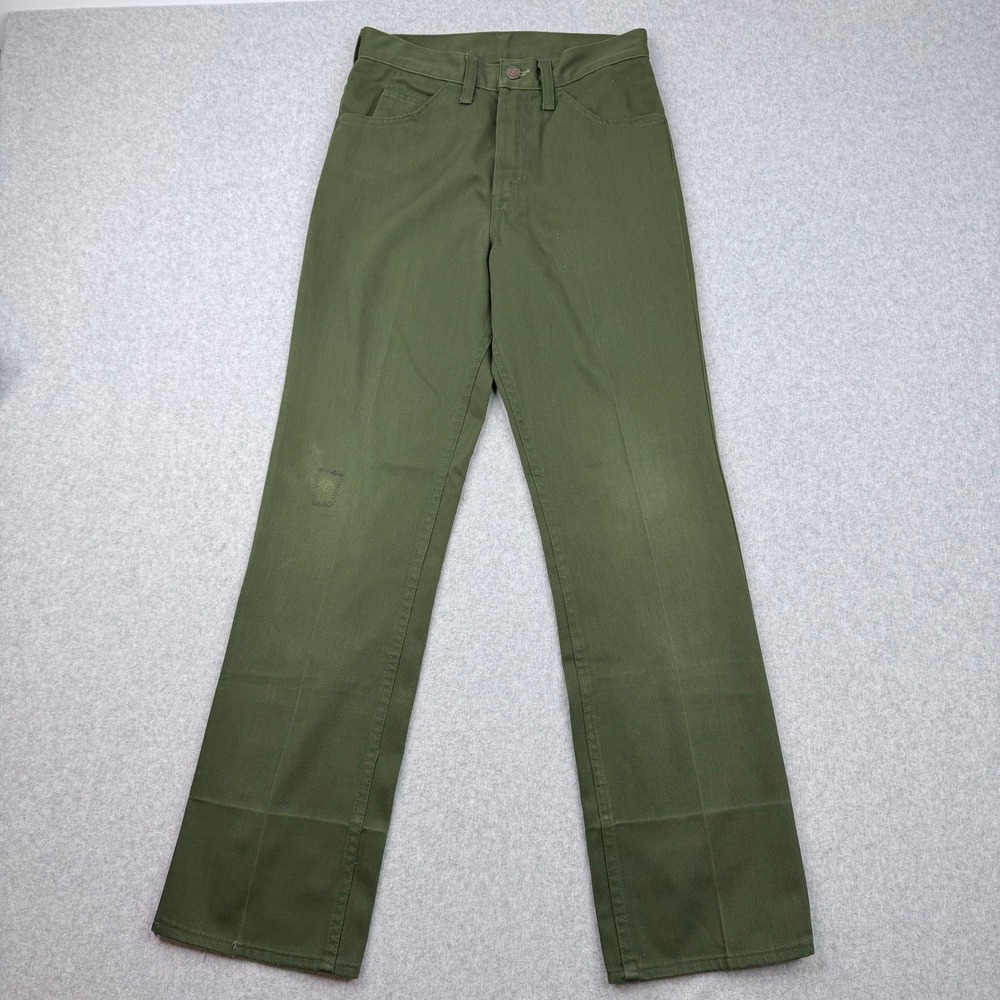 Vintage Levis Sta-Prest Straight Leg Pants Olive Green Black Gold Tab 27x29.5